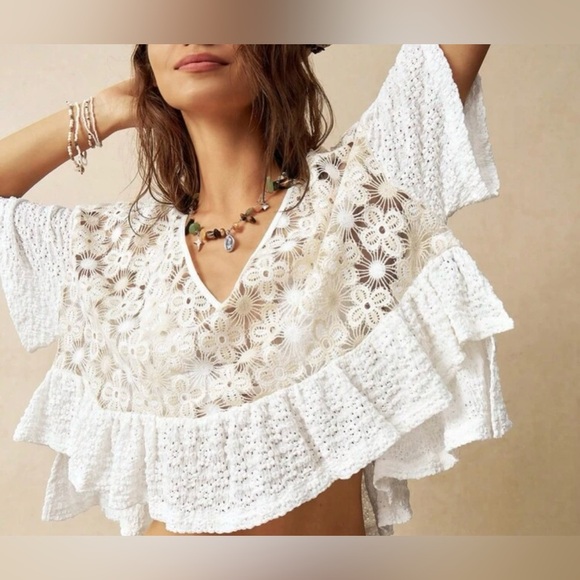 White Lace Ruffle Top - Picture 2 of 11